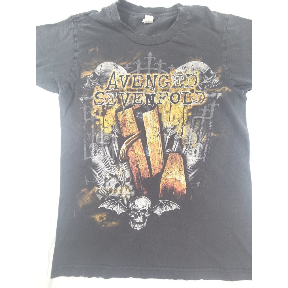 Tultex Avenged Sevenfold Band T-Shirt Mens Small Black Graphic Deathbat Coffin